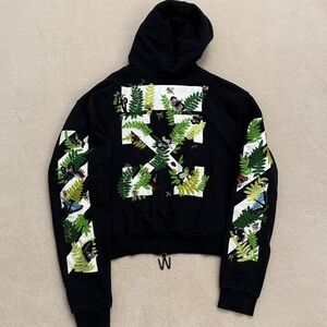 Off-White Black Hoodie with Green Leaf Accents size L